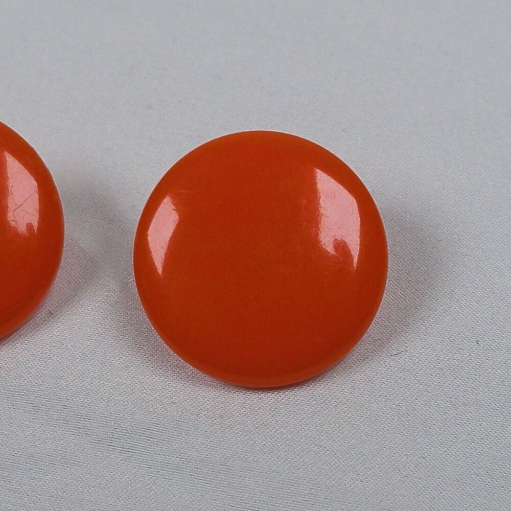 Orange Round Large Disc Clip On Earrings Plastic Vintage 70s 80s 1" Diameter - Picture 2 of 5